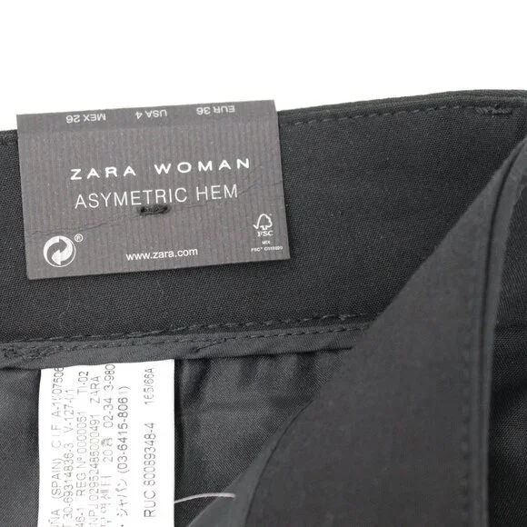 NWT Zara pants women's 4 Asymmetric Hem black cotton blend career preppy work - Picture 13 of 15